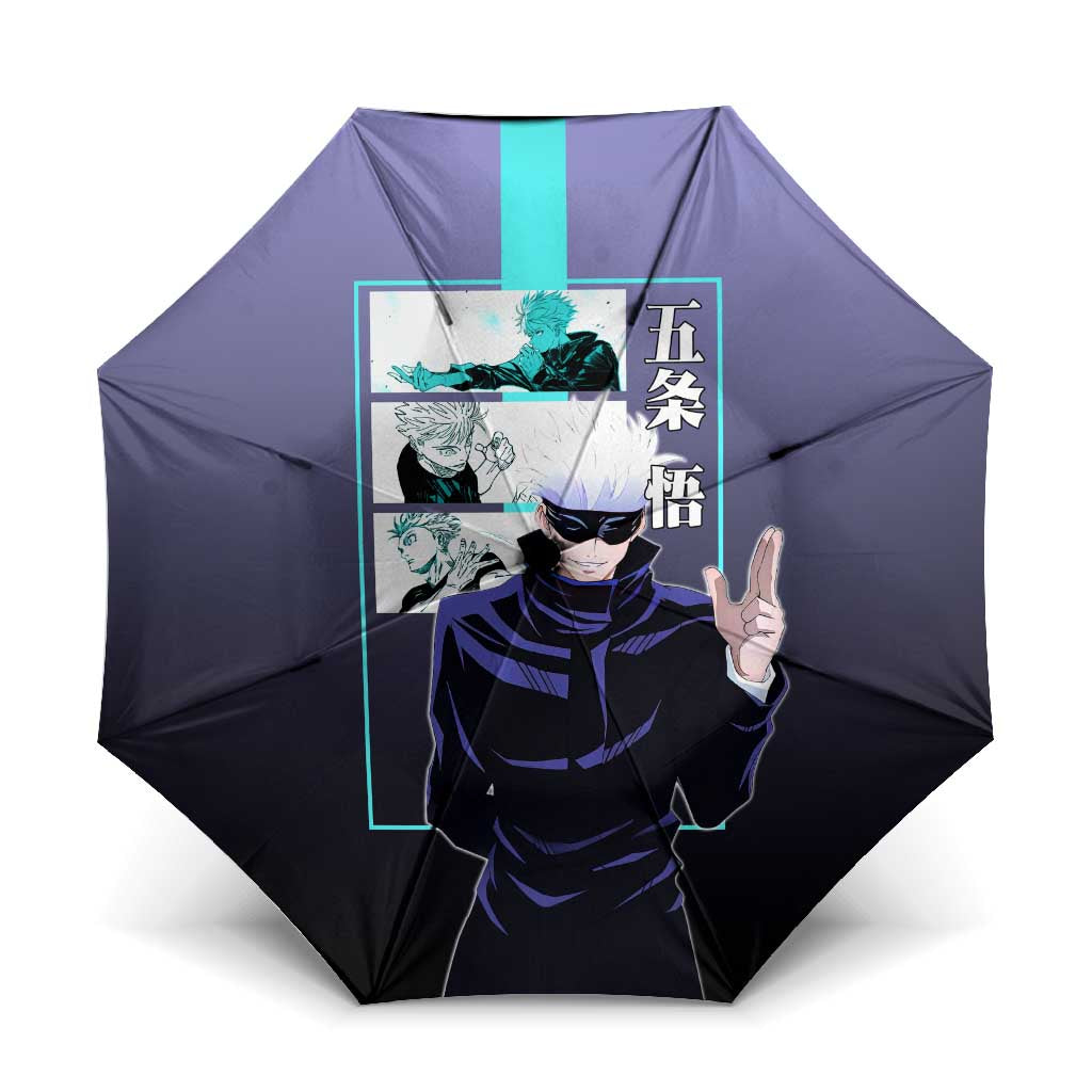 Satoru Gojo from Jujutsu Kaisen Umbrella with Purple and Blue Background and Multiple Poses Design - The Mazicc