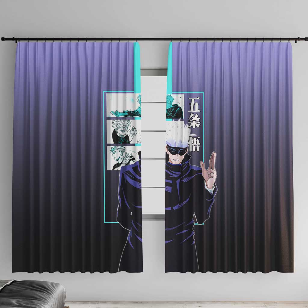 Satoru Gojo from Jujutsu Kaisen Window Curtain with Purple and Blue Background and Multiple Poses Design - The Mazicc