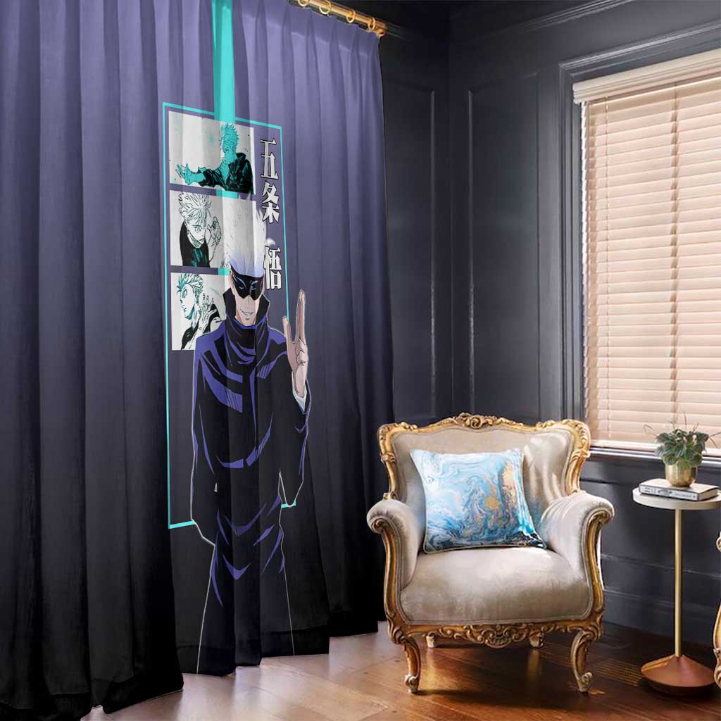 Satoru Gojo from Jujutsu Kaisen Window Curtain with Purple and Blue Background and Multiple Poses Design - The Mazicc