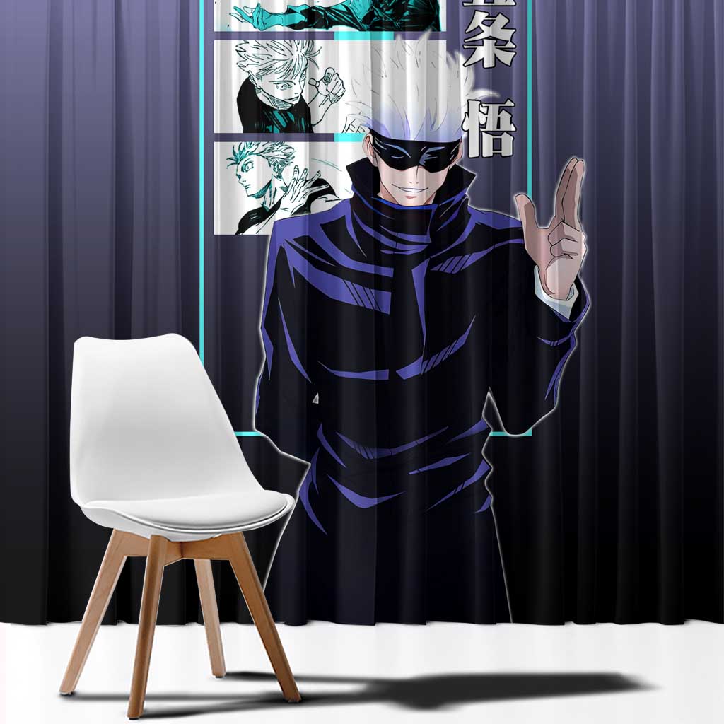 Satoru Gojo from Jujutsu Kaisen Window Curtain with Purple and Blue Background and Multiple Poses Design - The Mazicc