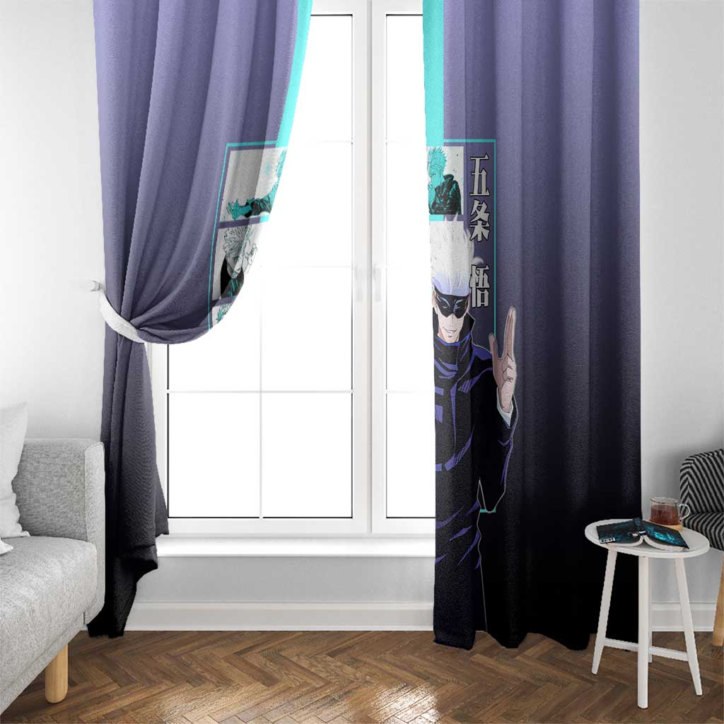 Satoru Gojo from Jujutsu Kaisen Window Curtain with Purple and Blue Background and Multiple Poses Design - The Mazicc