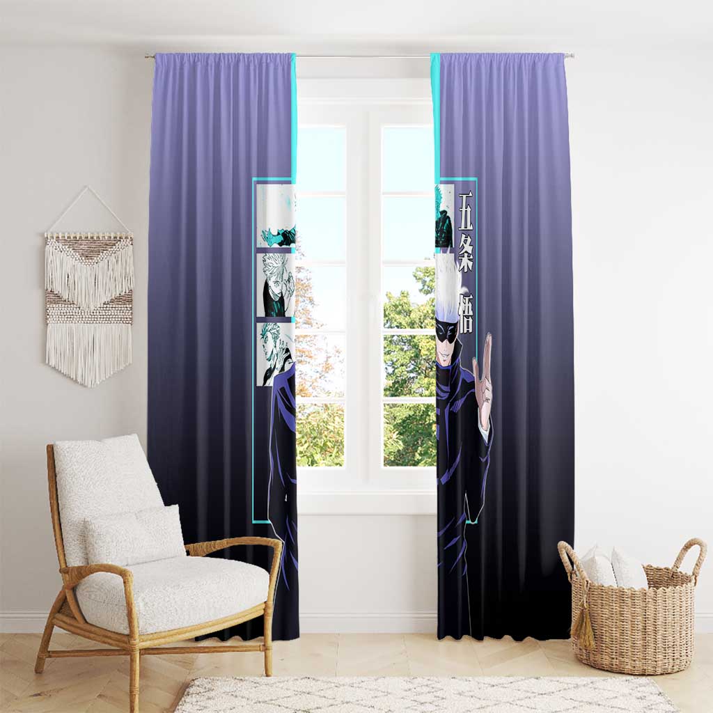 Satoru Gojo from Jujutsu Kaisen Window Curtain with Purple and Blue Background and Multiple Poses Design - The Mazicc