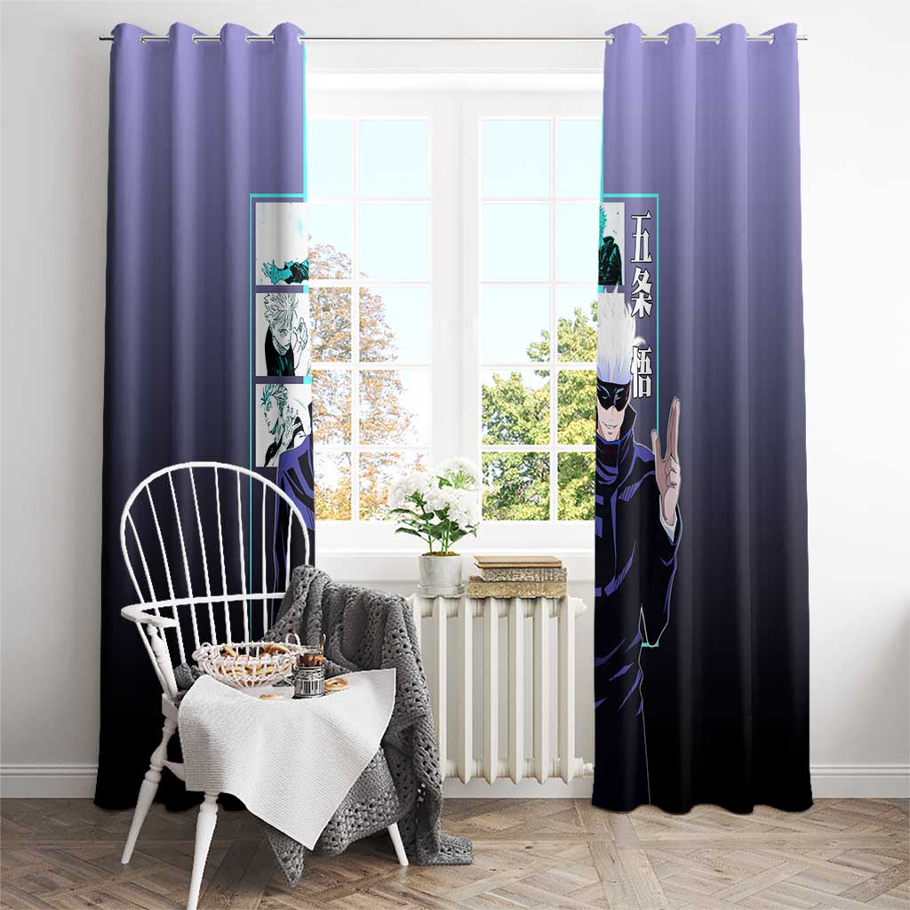 Satoru Gojo from Jujutsu Kaisen Window Curtain with Purple and Blue Background and Multiple Poses Design - The Mazicc