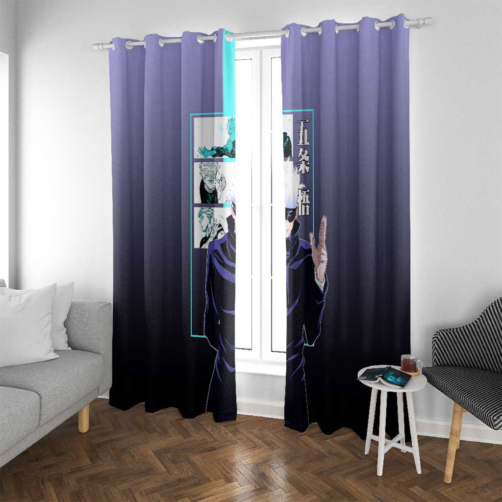 Satoru Gojo from Jujutsu Kaisen Window Curtain with Purple and Blue Background and Multiple Poses Design - The Mazicc