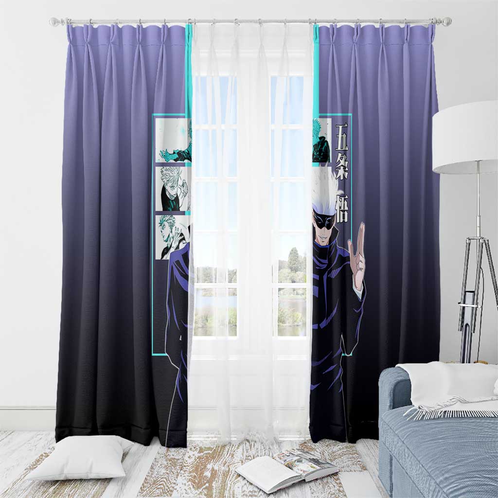 Satoru Gojo from Jujutsu Kaisen Window Curtain with Purple and Blue Background and Multiple Poses Design - The Mazicc