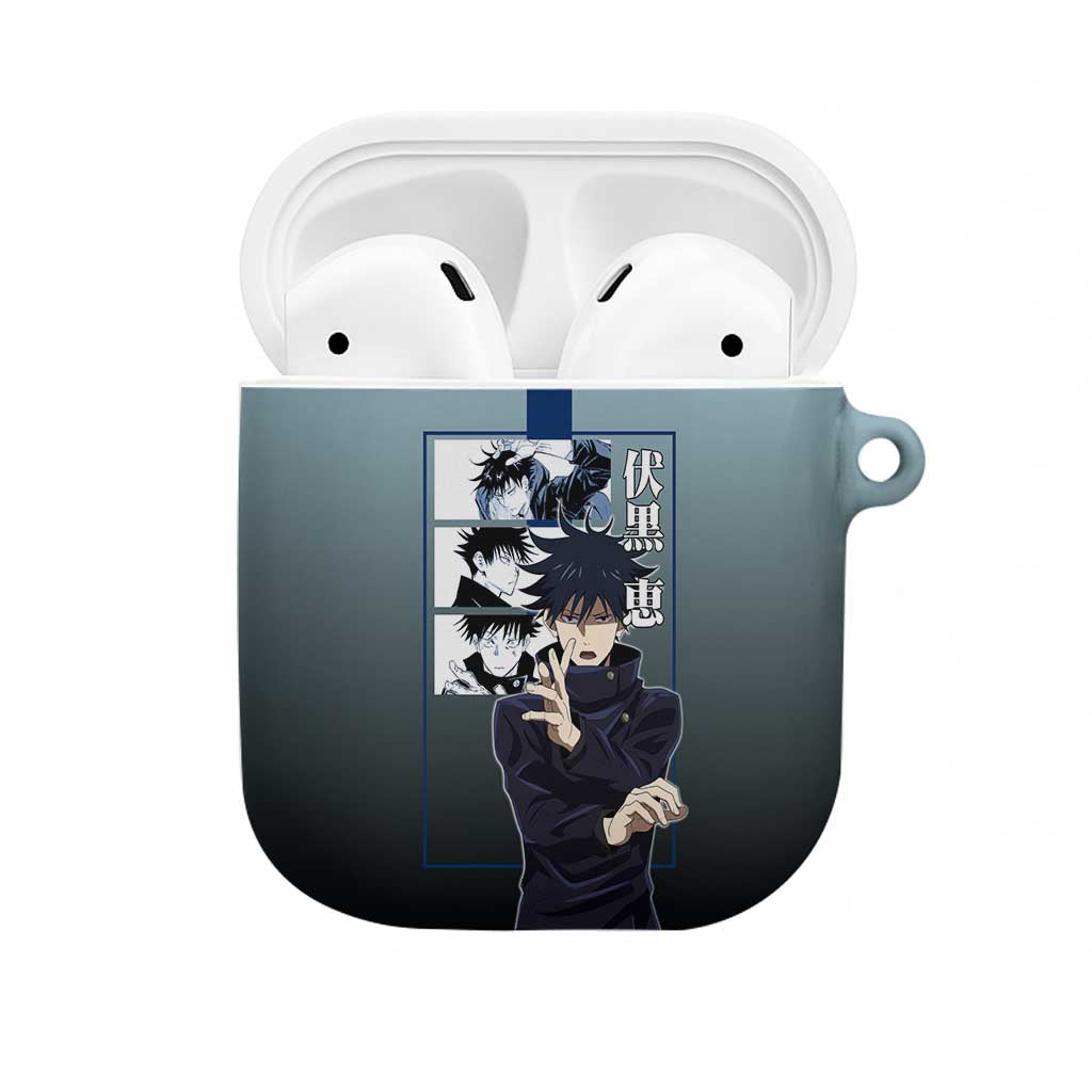 Megumi Fushiguro from Jujutsu Kaisen AirPods Case with Dark Blue and Black Background and Multiple Poses Design - The Mazicc