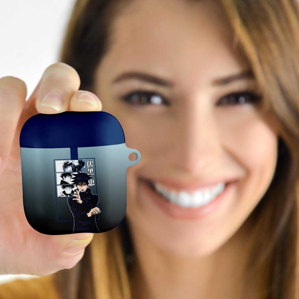 Megumi Fushiguro from Jujutsu Kaisen AirPods Case with Dark Blue and Black Background and Multiple Poses Design - The Mazicc