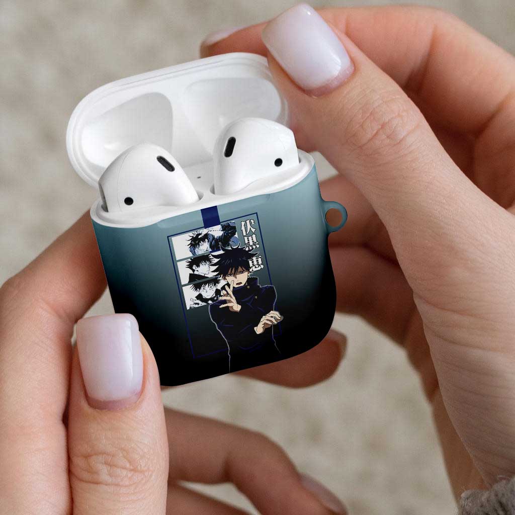 Megumi Fushiguro from Jujutsu Kaisen AirPods Case with Dark Blue and Black Background and Multiple Poses Design - The Mazicc