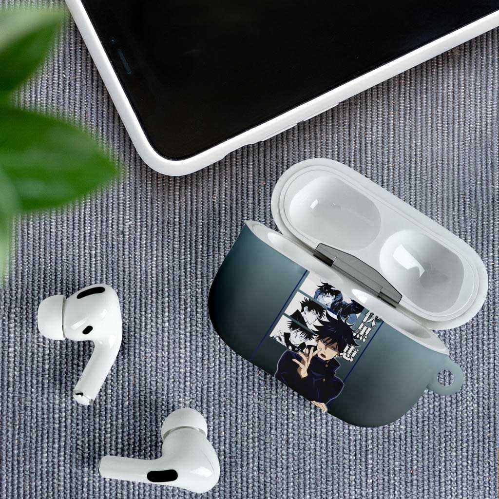 Megumi Fushiguro from Jujutsu Kaisen AirPods Case with Dark Blue and Black Background and Multiple Poses Design - The Mazicc