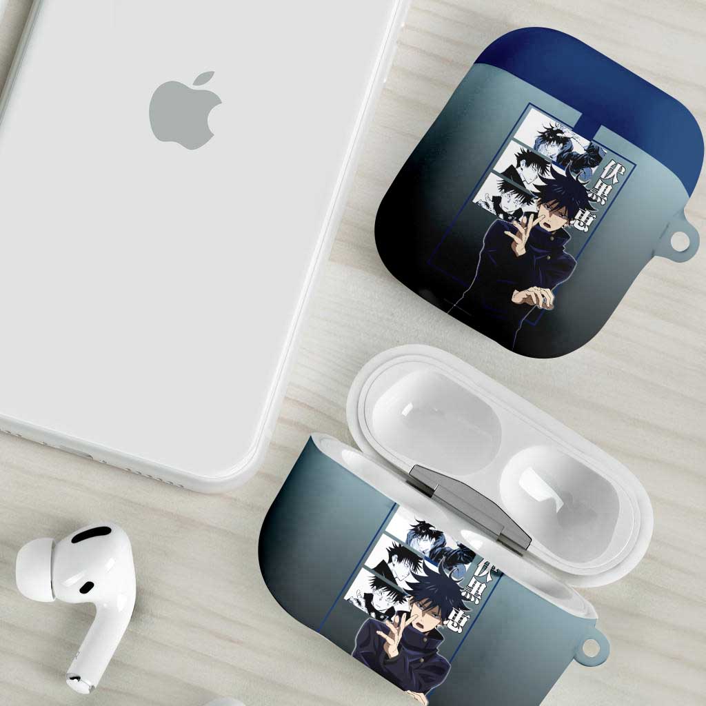 Megumi Fushiguro from Jujutsu Kaisen AirPods Case with Dark Blue and Black Background and Multiple Poses Design - The Mazicc