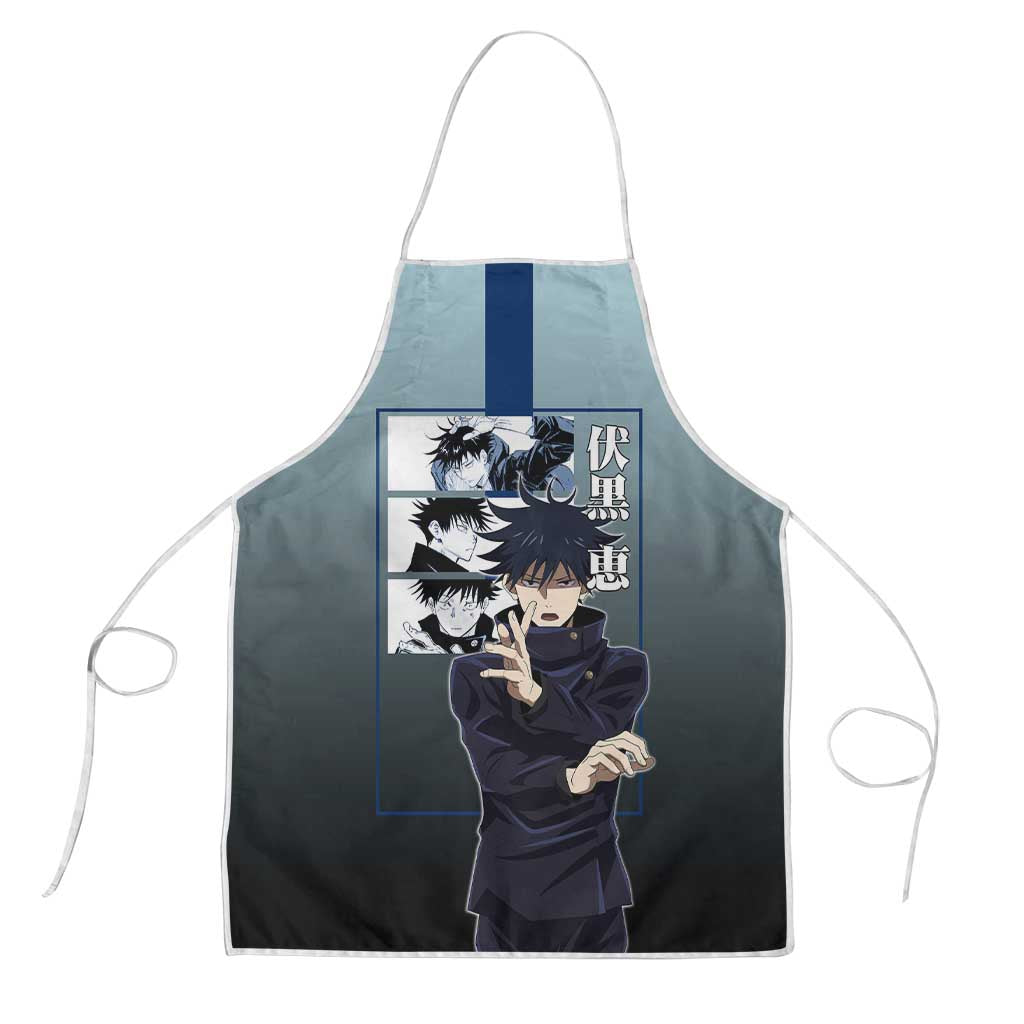 Megumi Fushiguro from Jujutsu Kaisen Apron with Dark Blue and Black Background and Multiple Poses Design - The Mazicc