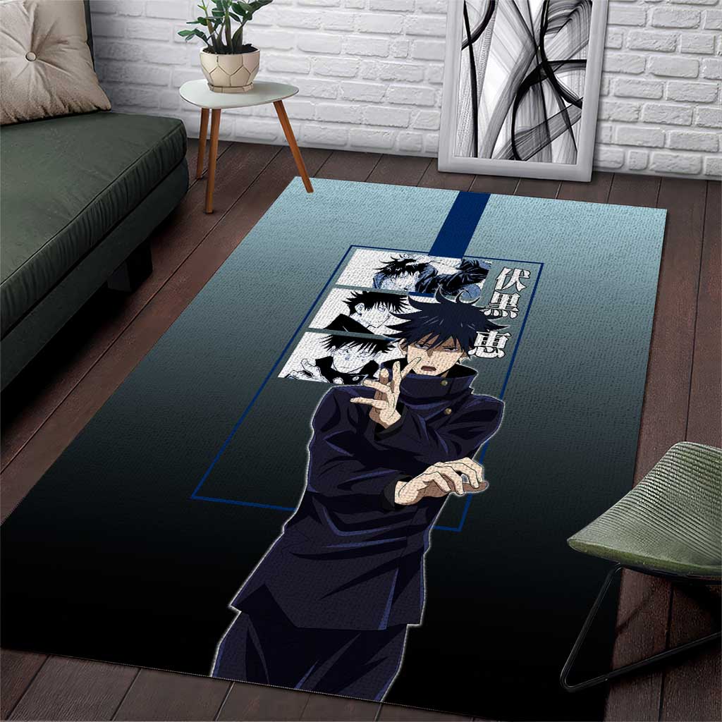 Megumi Fushiguro from Jujutsu Kaisen Area Rug with Dark Blue and Black Background and Multiple Poses Design - The Mazicc