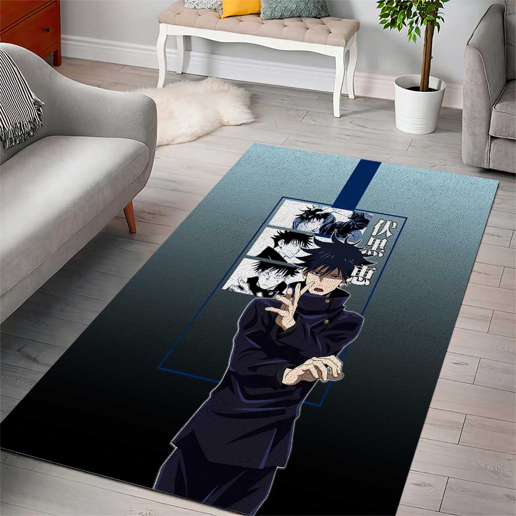 Megumi Fushiguro from Jujutsu Kaisen Area Rug with Dark Blue and Black Background and Multiple Poses Design - The Mazicc