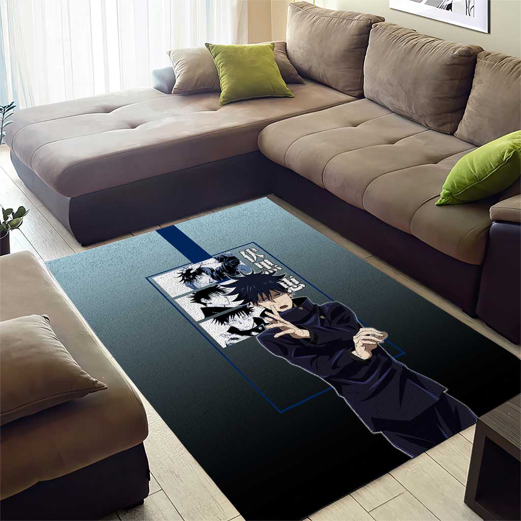 Megumi Fushiguro from Jujutsu Kaisen Area Rug with Dark Blue and Black Background and Multiple Poses Design - The Mazicc
