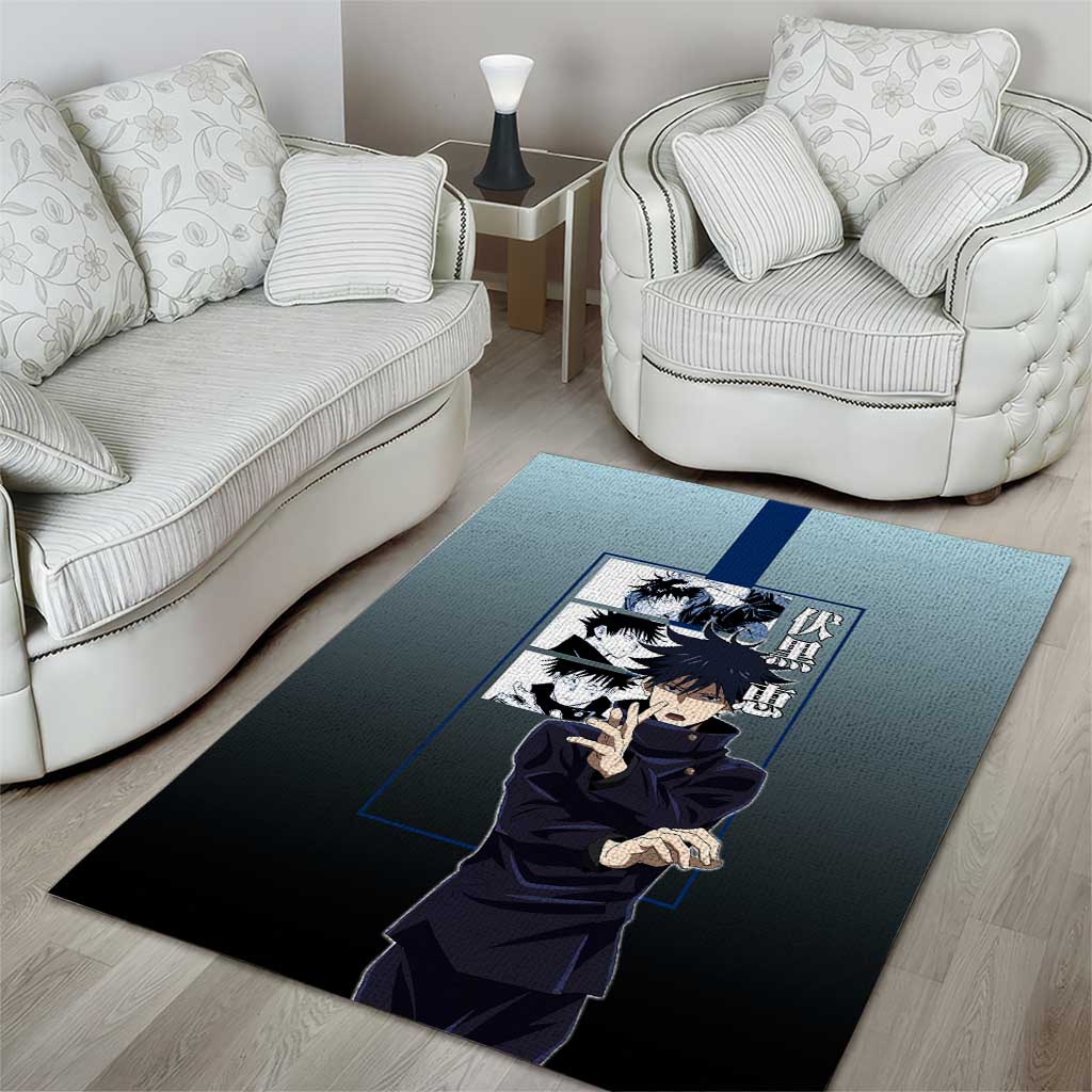 Megumi Fushiguro from Jujutsu Kaisen Area Rug with Dark Blue and Black Background and Multiple Poses Design - The Mazicc