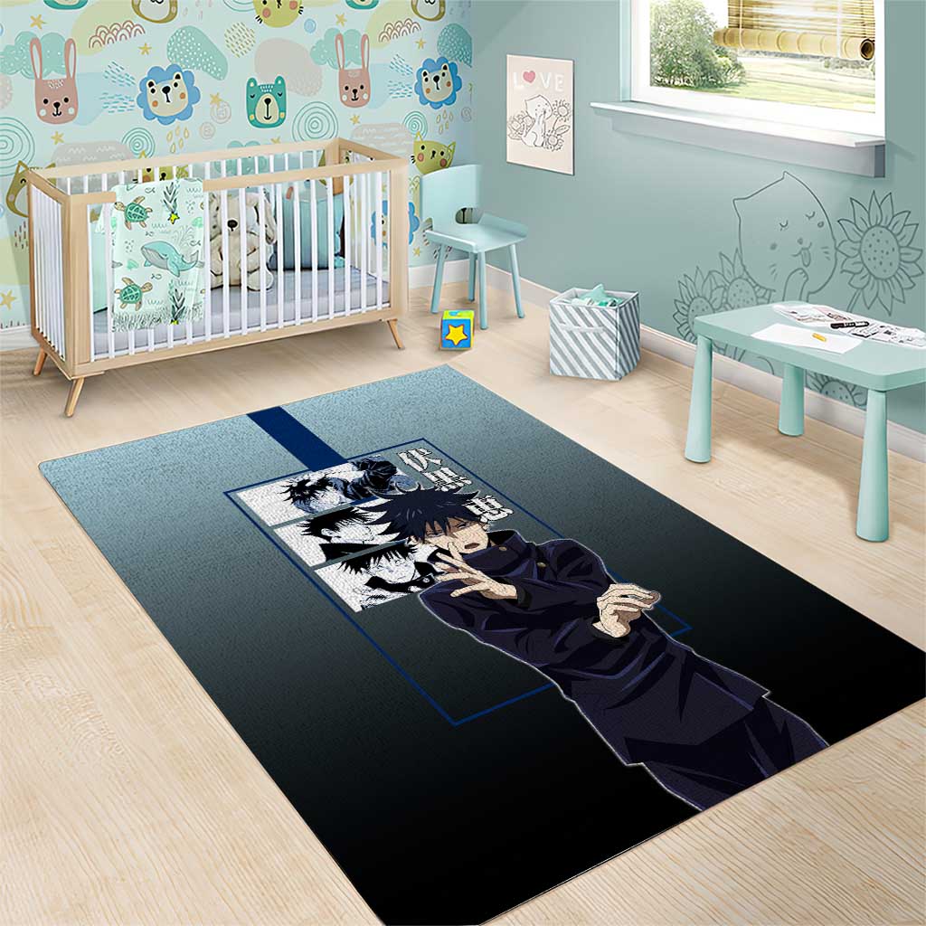 Megumi Fushiguro from Jujutsu Kaisen Area Rug with Dark Blue and Black Background and Multiple Poses Design - The Mazicc