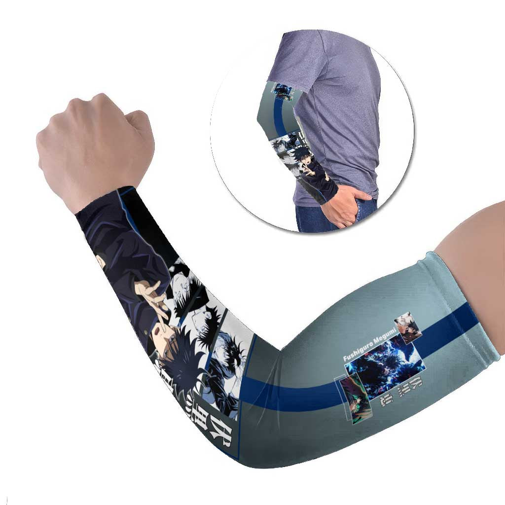 Megumi Fushiguro from Jujutsu Kaisen Arm Sleeves with Dark Blue and Black Background and Multiple Poses Design - The Mazicc