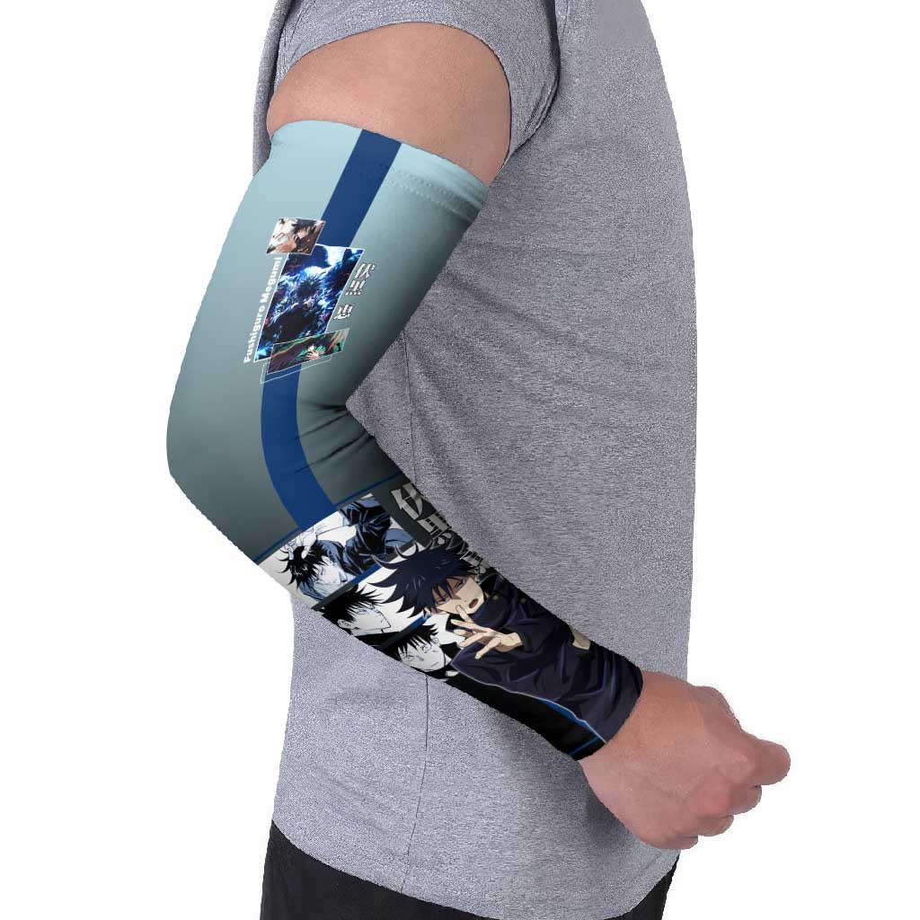Megumi Fushiguro from Jujutsu Kaisen Arm Sleeves with Dark Blue and Black Background and Multiple Poses Design - The Mazicc