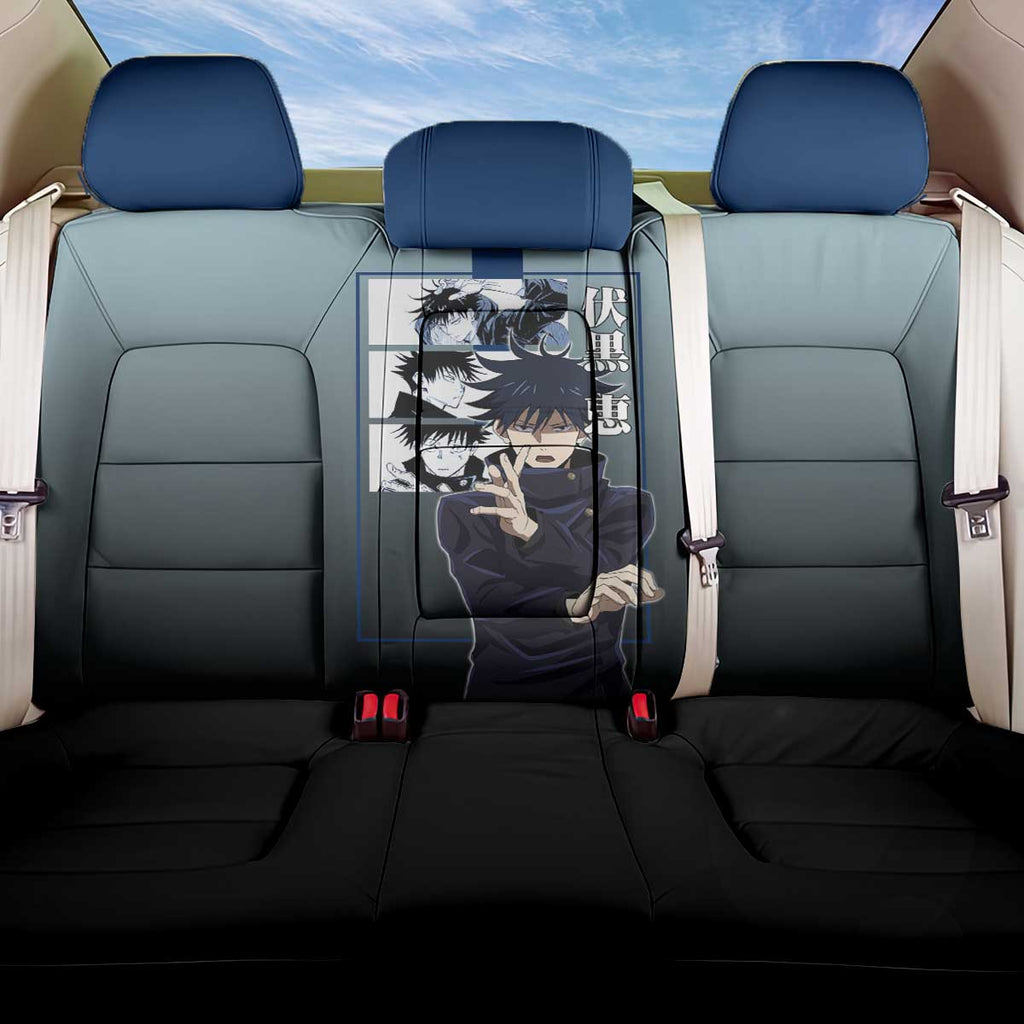 Megumi Fushiguro from Jujutsu Kaisen Back Car Seat Cover with Dark Blue and Black Background and Multiple Poses Design - The Mazicc