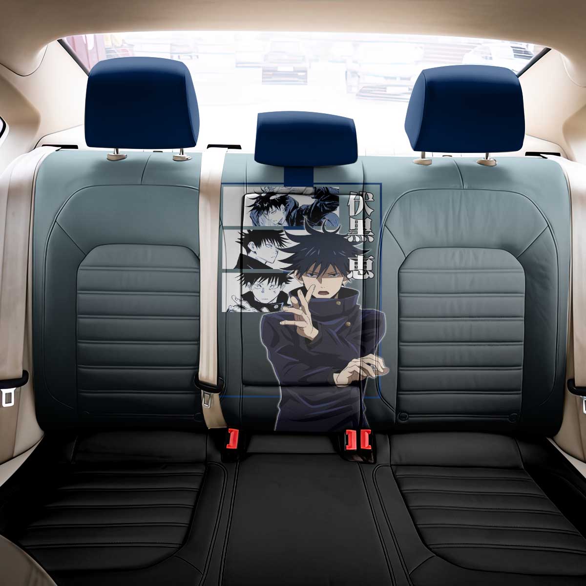 Megumi Fushiguro from Jujutsu Kaisen Back Car Seat Cover with Dark Blue and Black Background and Multiple Poses Design - The Mazicc