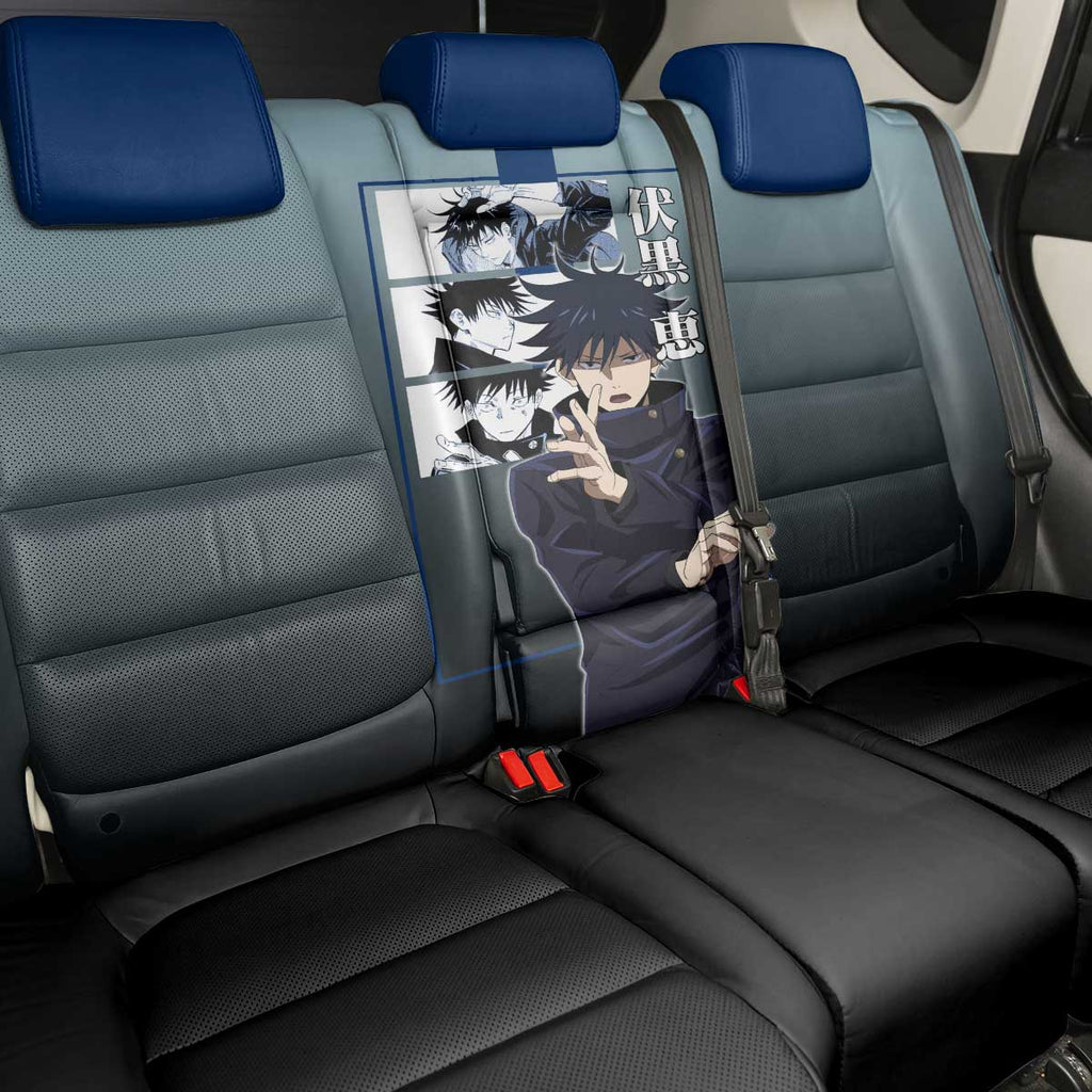 Megumi Fushiguro from Jujutsu Kaisen Back Car Seat Cover with Dark Blue and Black Background and Multiple Poses Design - The Mazicc