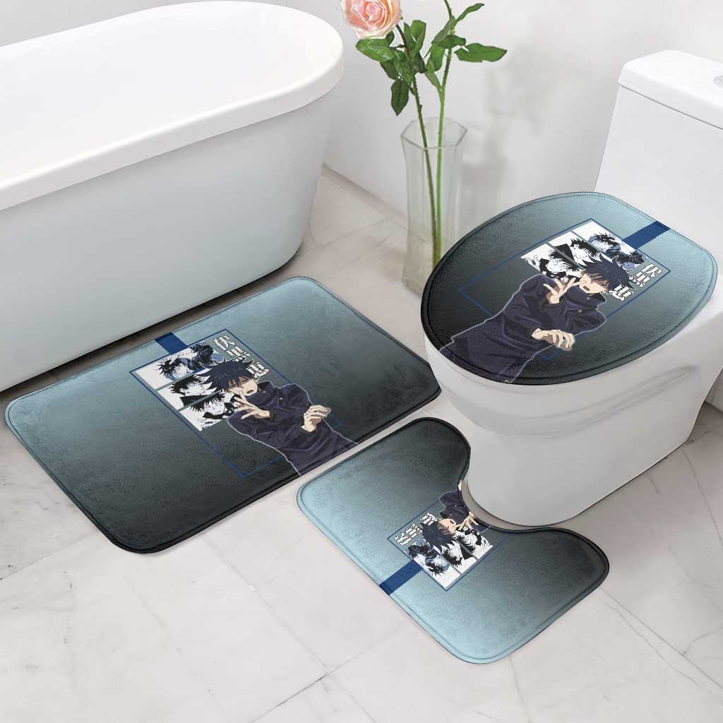 Megumi Fushiguro from Jujutsu Kaisen Bathroom Set with Dark Blue and Black Background and Multiple Poses Design - The Mazicc