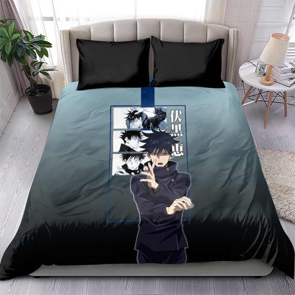 Megumi Fushiguro from Jujutsu Kaisen Bedding Set with Dark Blue and Black Background and Multiple Poses Design - The Mazicc