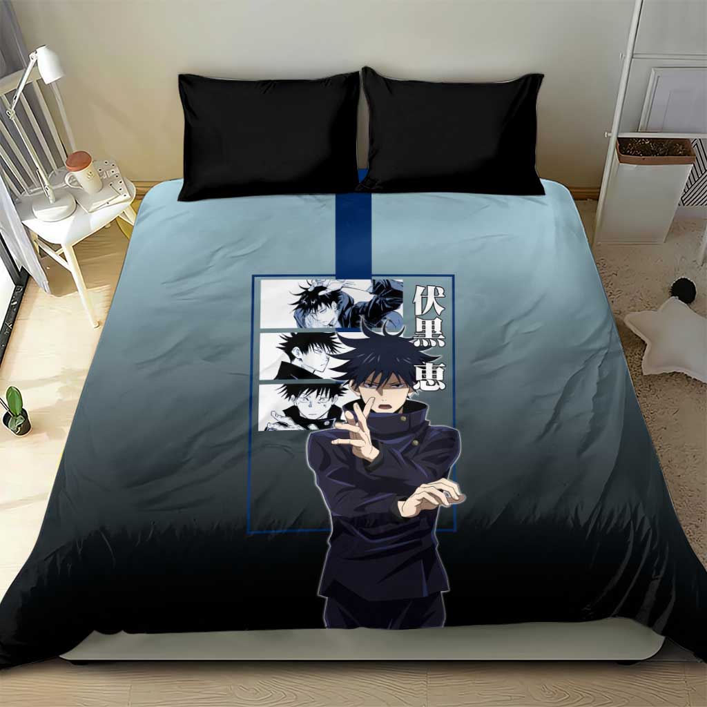 Megumi Fushiguro from Jujutsu Kaisen Bedding Set with Dark Blue and Black Background and Multiple Poses Design - The Mazicc
