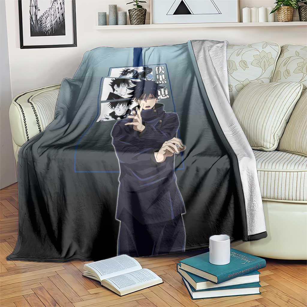 Megumi Fushiguro from Jujutsu Kaisen Blanket with Dark Blue and Black Background and Multiple Poses Design - The Mazicc