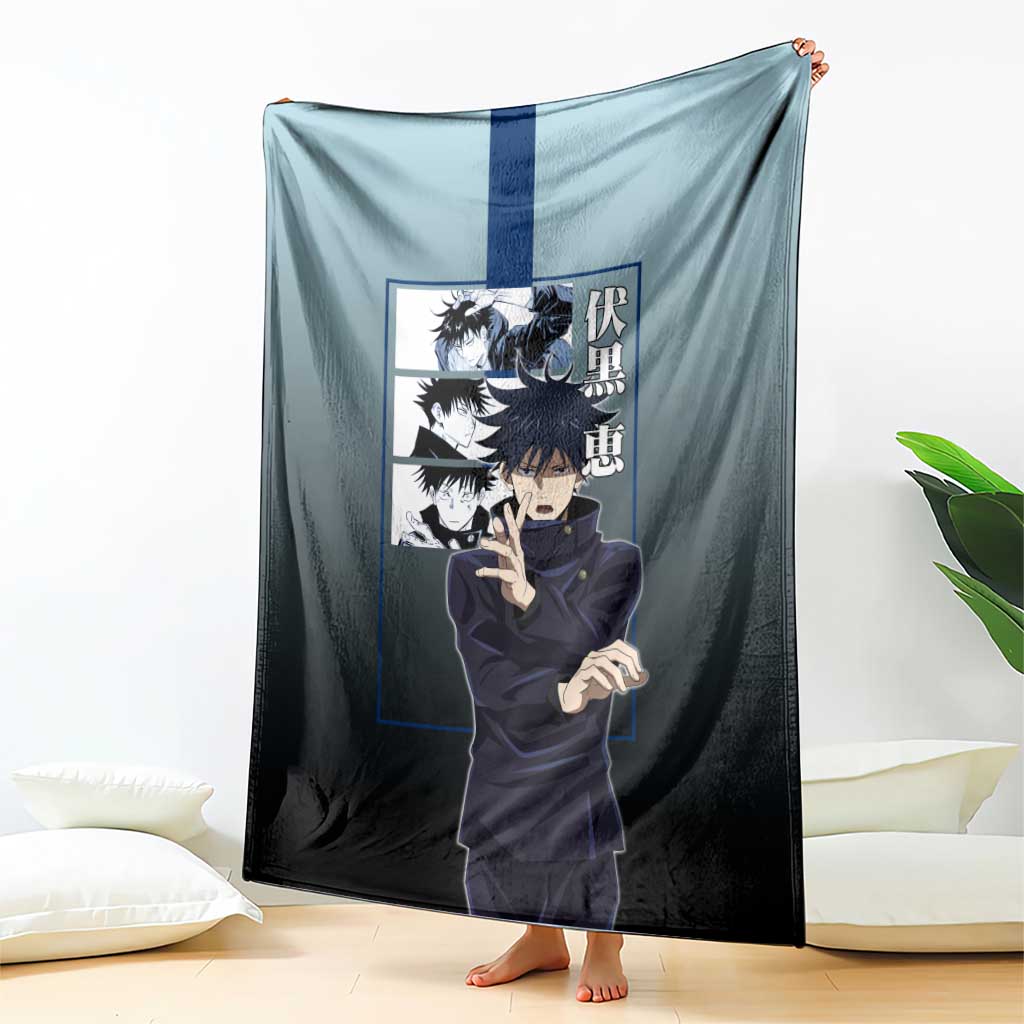 Megumi Fushiguro from Jujutsu Kaisen Blanket with Dark Blue and Black Background and Multiple Poses Design - The Mazicc