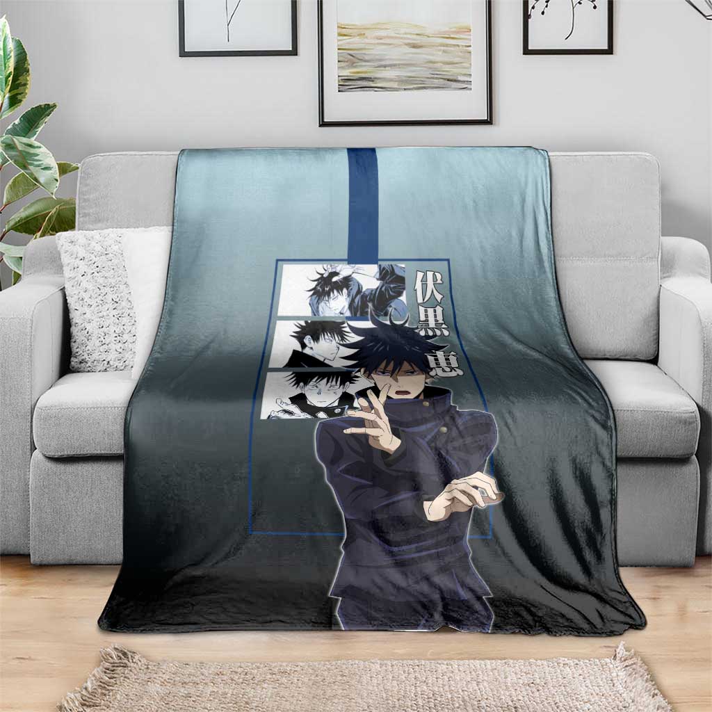 Megumi Fushiguro from Jujutsu Kaisen Blanket with Dark Blue and Black Background and Multiple Poses Design - The Mazicc