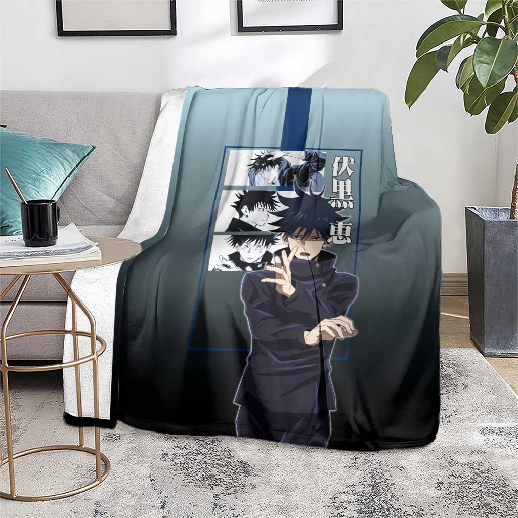 Megumi Fushiguro from Jujutsu Kaisen Blanket with Dark Blue and Black Background and Multiple Poses Design - The Mazicc