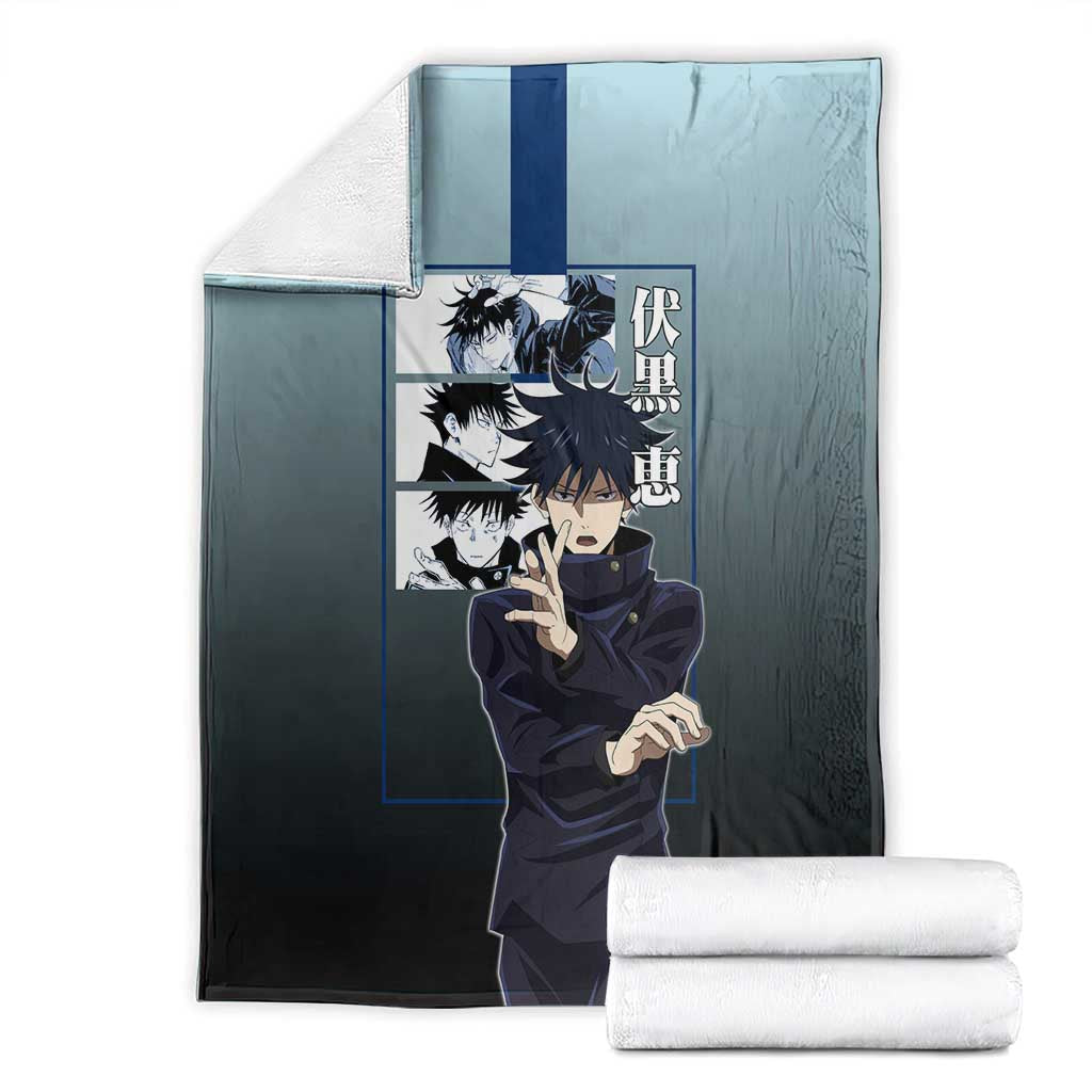 Megumi Fushiguro from Jujutsu Kaisen Blanket with Dark Blue and Black Background and Multiple Poses Design - The Mazicc