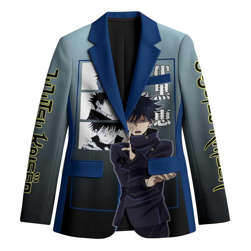 Megumi Fushiguro from Jujutsu Kaisen Blazer with Dark Blue and Black Background and Multiple Poses Design - The Mazicc