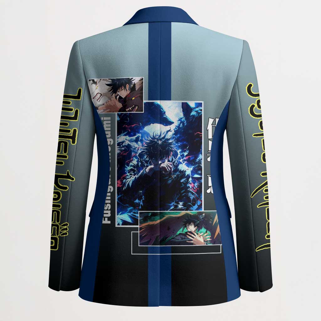 Megumi Fushiguro from Jujutsu Kaisen Blazer with Dark Blue and Black Background and Multiple Poses Design - The Mazicc