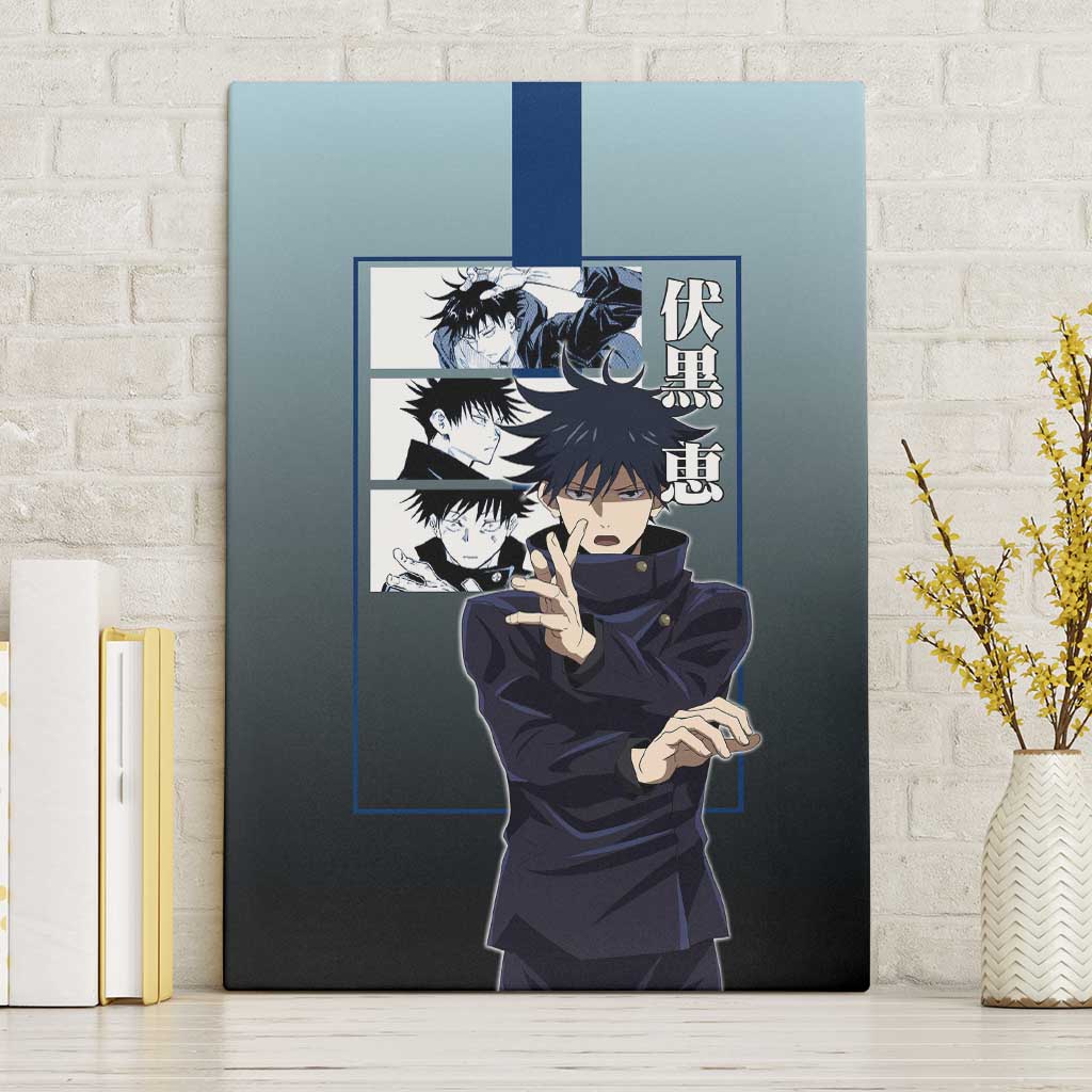 Megumi Fushiguro from Jujutsu Kaisen Canvas Wall Art with Dark Blue and Black Background and Multiple Poses Design - The Mazicc