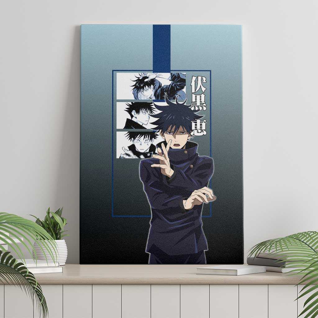 Megumi Fushiguro from Jujutsu Kaisen Canvas Wall Art with Dark Blue and Black Background and Multiple Poses Design - The Mazicc