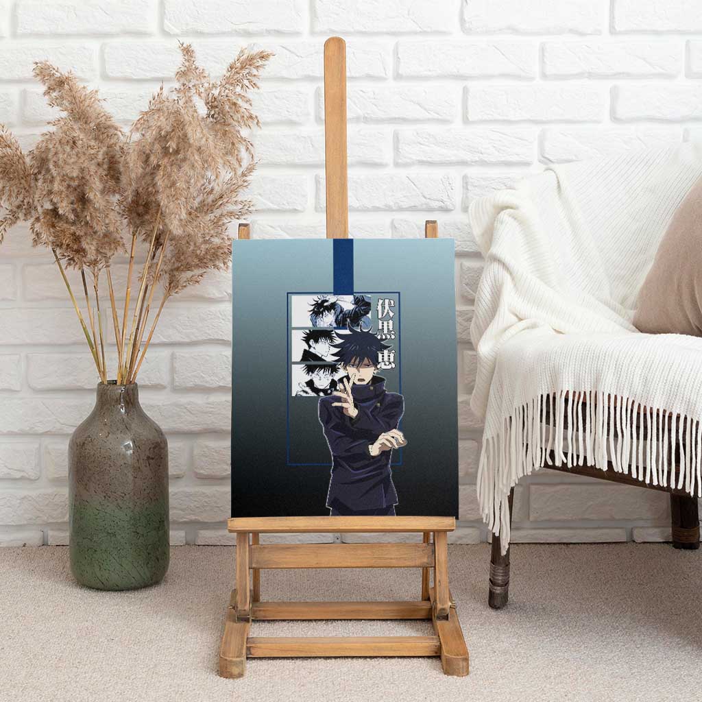 Megumi Fushiguro from Jujutsu Kaisen Canvas Wall Art with Dark Blue and Black Background and Multiple Poses Design - The Mazicc