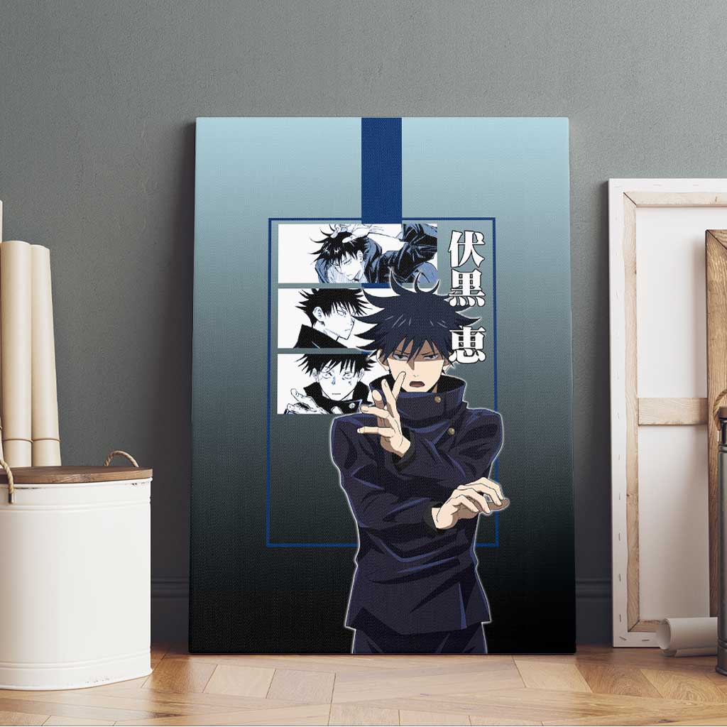 Megumi Fushiguro from Jujutsu Kaisen Canvas Wall Art with Dark Blue and Black Background and Multiple Poses Design - The Mazicc