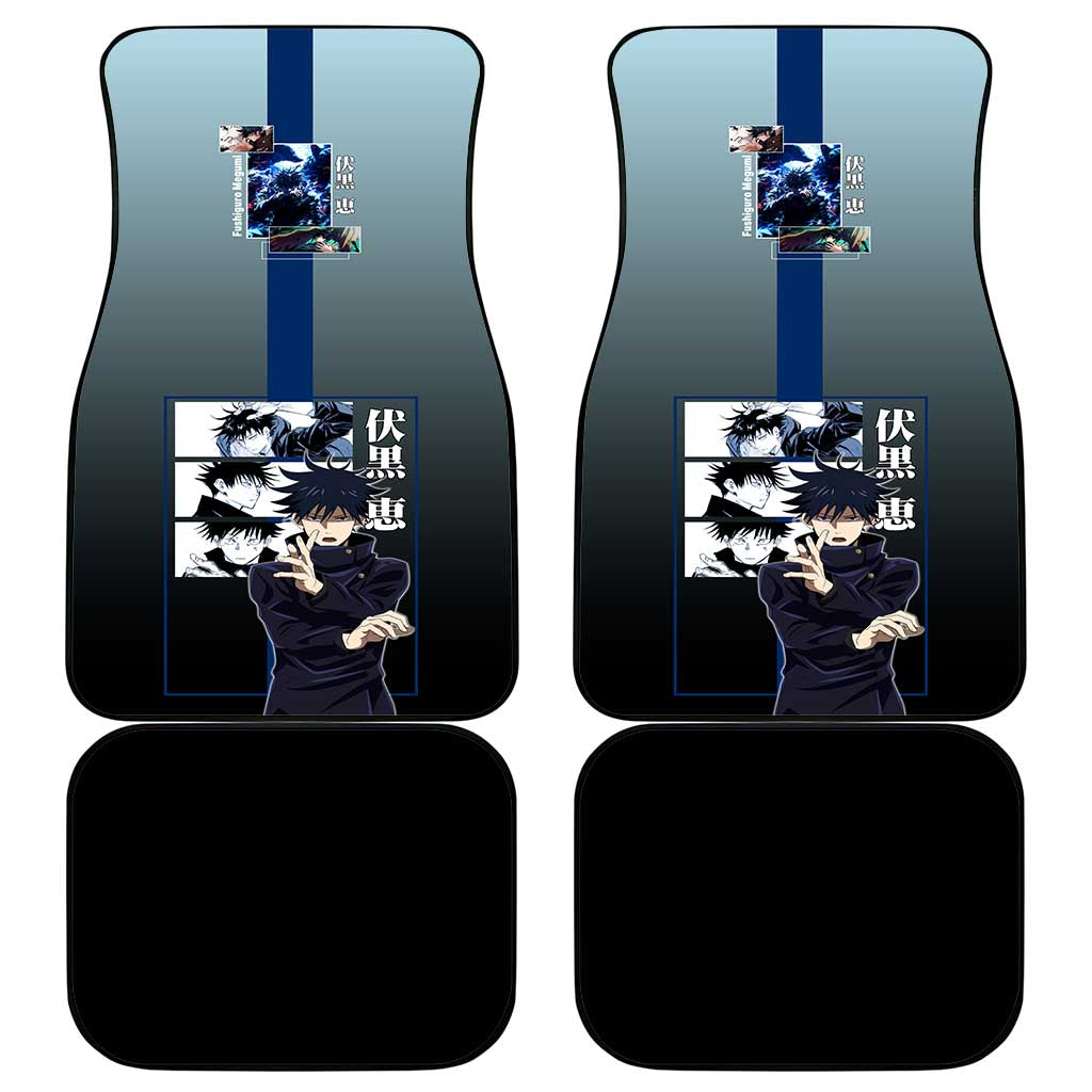 Megumi Fushiguro from Jujutsu Kaisen Car Mats with Dark Blue and Black Background and Multiple Poses Design - The Mazicc