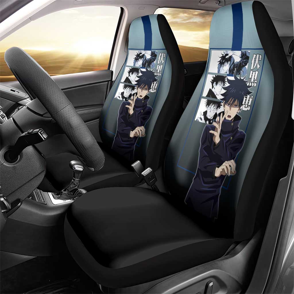Megumi Fushiguro from Jujutsu Kaisen Car Seat Cover with Dark Blue and Black Background and Multiple Poses Design - The Mazicc