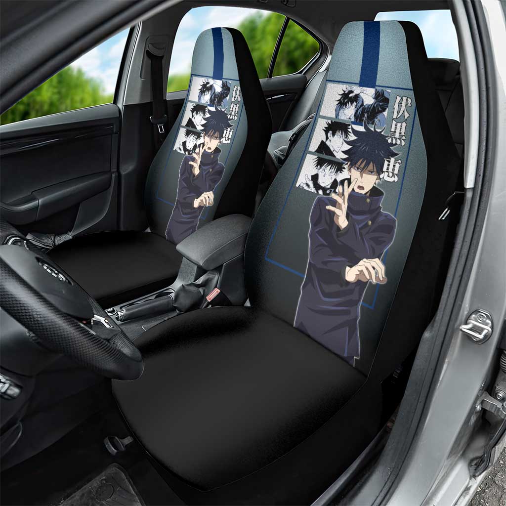 Megumi Fushiguro from Jujutsu Kaisen Car Seat Cover with Dark Blue and Black Background and Multiple Poses Design - The Mazicc