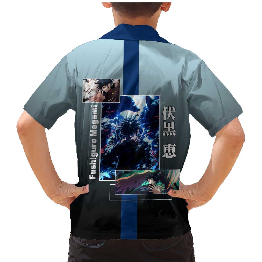 Megumi Fushiguro from Jujutsu Kaisen Family Matching Mermaid Dress and Hawaiian Shirt with Dark Blue and Black Background and Multiple Poses Design - The Mazicc