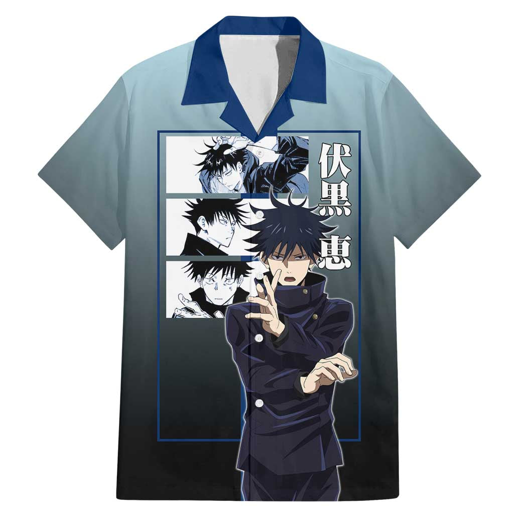 Megumi Fushiguro from Jujutsu Kaisen Family Matching Mermaid Dress and Hawaiian Shirt with Dark Blue and Black Background and Multiple Poses Design - The Mazicc