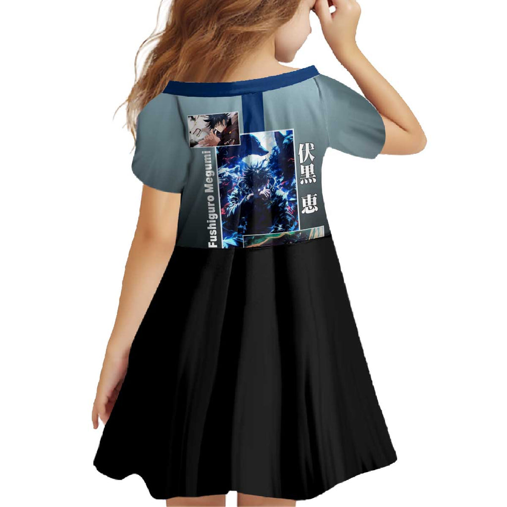 Megumi Fushiguro from Jujutsu Kaisen Family Matching Off The Shoulder Long Sleeve Dress and Hawaiian Shirt with Dark Blue and Black Background and Multiple Poses Design - The Mazicc