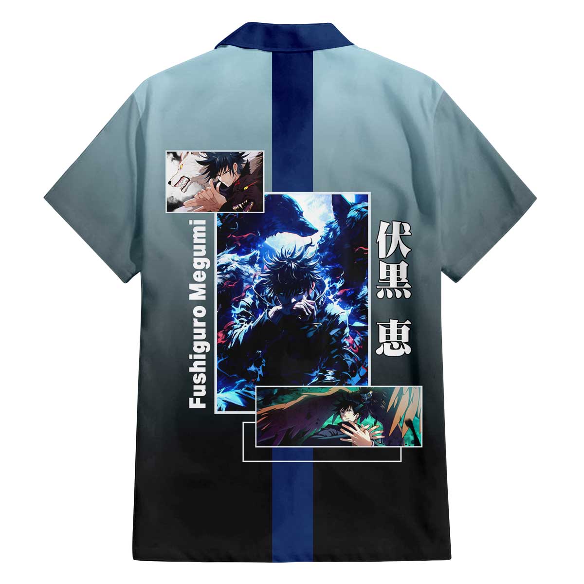 Megumi Fushiguro from Jujutsu Kaisen Family Matching Off The Shoulder Long Sleeve Dress and Hawaiian Shirt with Dark Blue and Black Background and Multiple Poses Design - The Mazicc