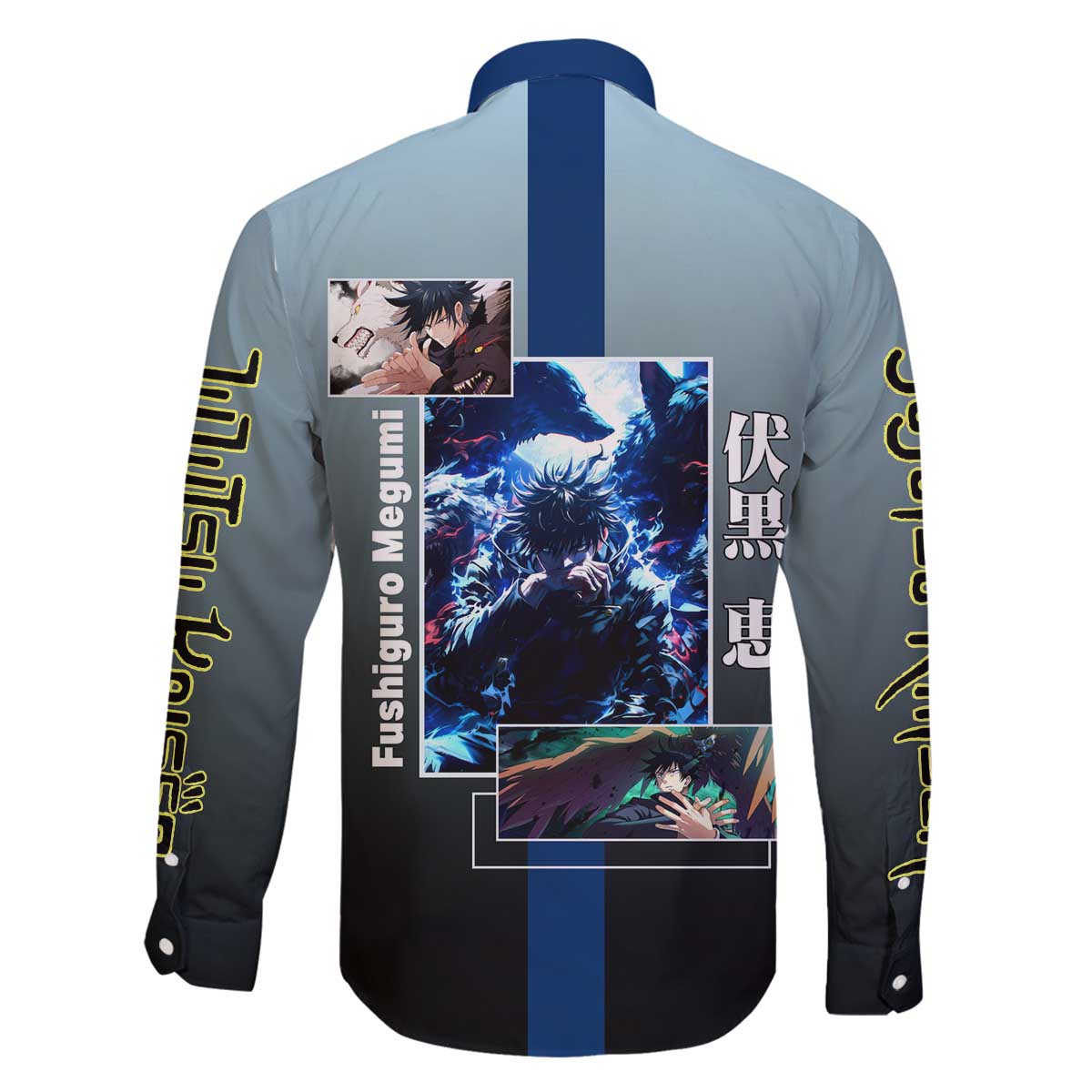 Megumi Fushiguro from Jujutsu Kaisen Family Matching Off The Shoulder Long Sleeve Dress and Hawaiian Shirt with Dark Blue and Black Background and Multiple Poses Design - The Mazicc