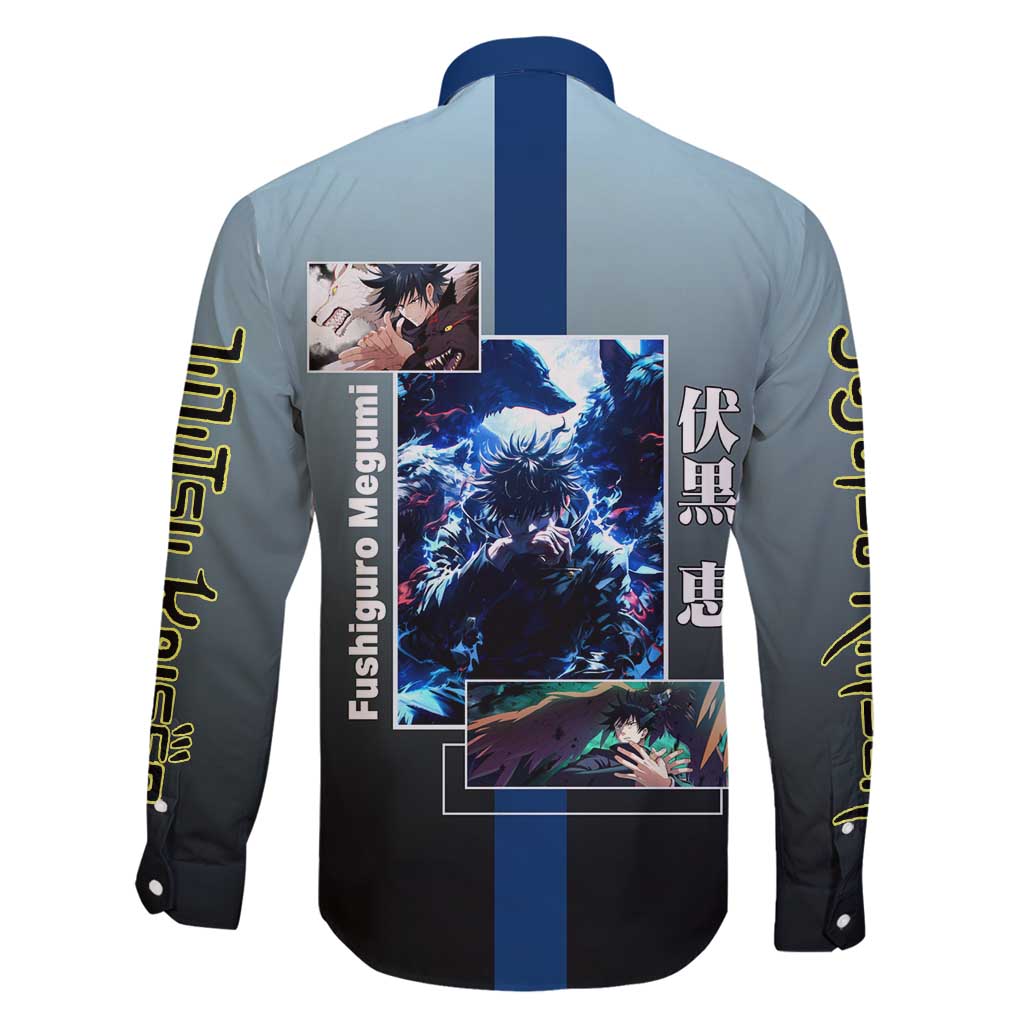 Megumi Fushiguro from Jujutsu Kaisen Family Matching Tank Maxi Dress and Hawaiian Shirt with Dark Blue and Black Background and Multiple Poses Design - The Mazicc