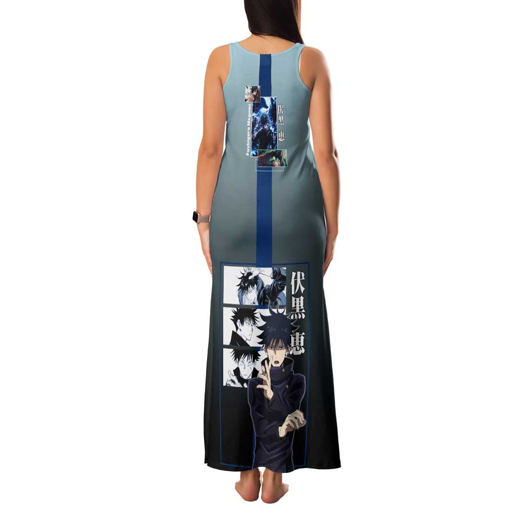 Megumi Fushiguro from Jujutsu Kaisen Family Matching Tank Maxi Dress and Hawaiian Shirt with Dark Blue and Black Background and Multiple Poses Design - The Mazicc