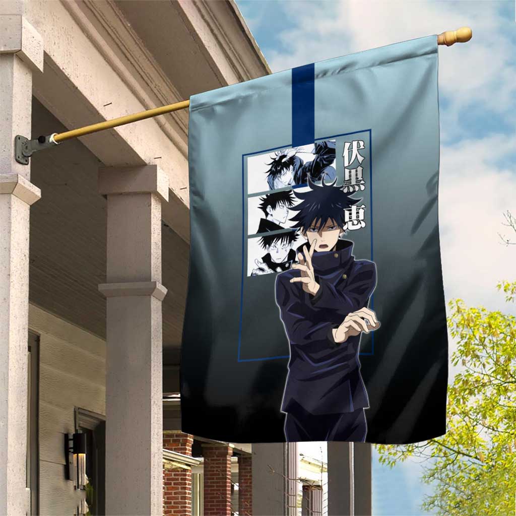 Megumi Fushiguro from Jujutsu Kaisen Garden Flag with Dark Blue and Black Background and Multiple Poses Design - The Mazicc